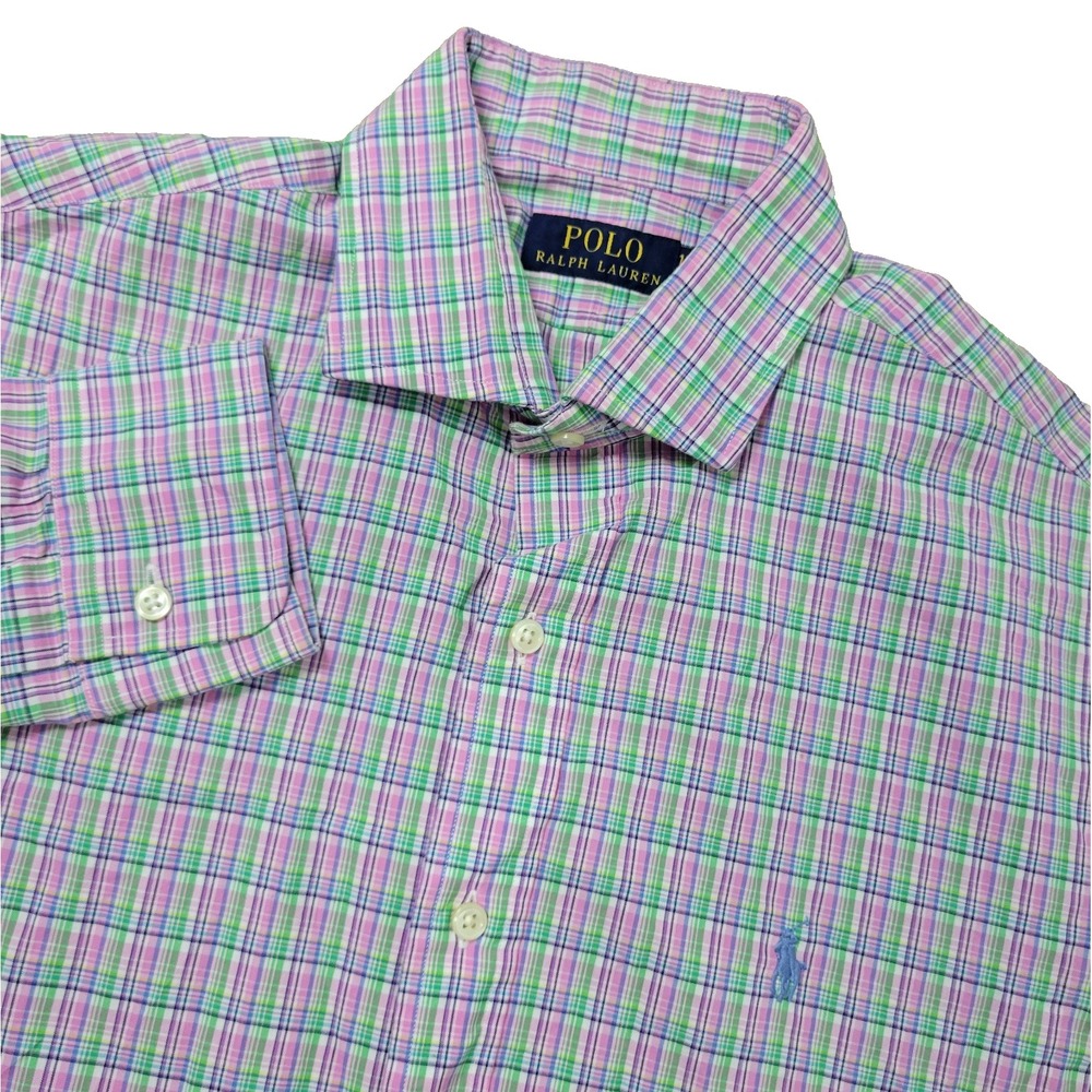 Polo Ralph Lauren Mens 15.5-39 Multicolor Plaid Pony Button Up Long Sleeve